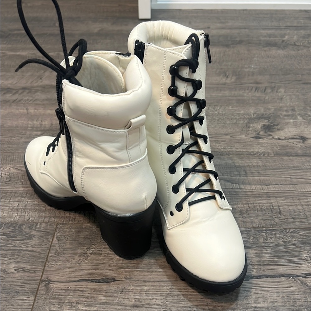 MIA White and Black Combat Moto Boots